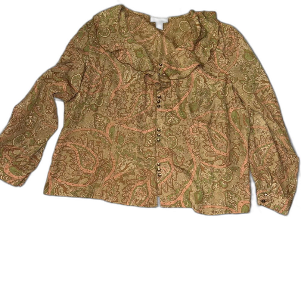 Plus Size Retro Style Paisley Print Ruffle Collar Button Down Size 20W - Picture 1 of 4